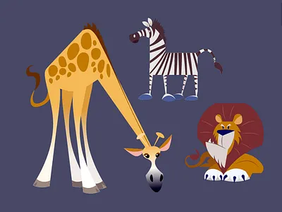 African Wildlife animals character design giraffe lion midcentury vector wildlife zebra