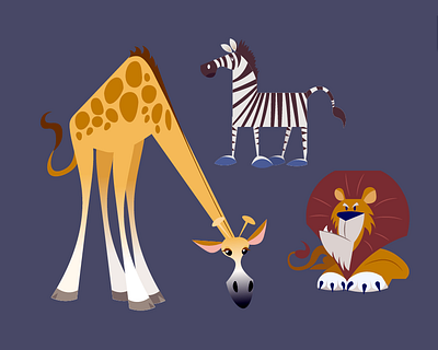 African Wildlife animals character design giraffe lion midcentury vector wildlife zebra