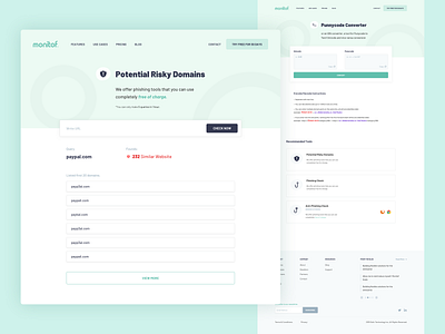 Monitof - Tools anti phishing clean design domain landing page phishing potential punnycode punnycode converter security security app security system tools tools page ui ui design user experience ux web whitespaces
