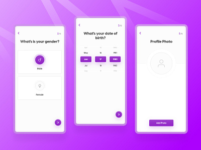 Sign up l 14 · 365 birhday picker birthday clean design gender interface minimal mobile app mobile ui profile photo select gender signup typo typography ui ui trends ux vector