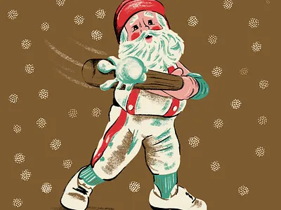 Swingin' Saint Nick baseball illustration procreate retro santa santa baseball snow texture vintage