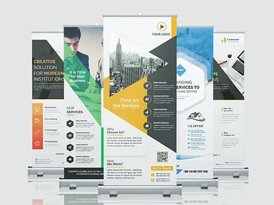 Roll up banner ad agency banner clean corporate design flyer freebie graphic design green identity minimal orange poster print roll up banner roll up banner rollup simple template yellow