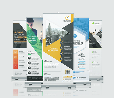Roll up banner ad agency banner clean corporate design flyer freebie graphic design green identity minimal orange poster print roll up banner roll up banner rollup simple template yellow