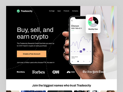 Crypto Landing Page app crypto currency exange hero interaction iphone landing marketing mobile page product design stock ui ux web web design webflow