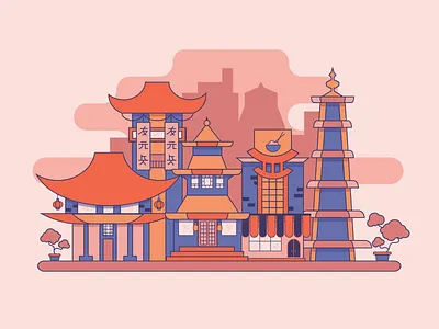 China Town 🏯 china city design flat graphic houses illustration town vector
