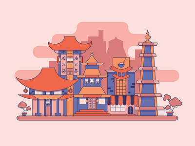 China Town 🏯 china city design flat graphic houses illustration town vector