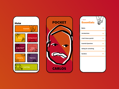 Pocket Carlos bright illustration mobile ui red