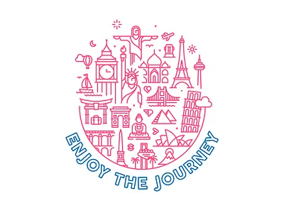 Enjoy the Journey cristo redentor design enjoy flight hot air ballon icon icons illustration journey luggage pisa pyramid taj mahal travel traveling vector world