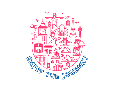 Enjoy the Journey cristo redentor design enjoy flight hot air ballon icon icons illustration journey luggage pisa pyramid taj mahal travel traveling vector world