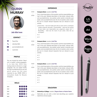 Modern Resume for Word & Pages “Quinn Murray” any job position best cv template best resume template clean resume contemporary cv contemporary resume cv design cv for word cv modern resume editable resume modern cv perfect cv resume clean resume cv resume design resume for pages resume for word resume template resume with cover resume with photo