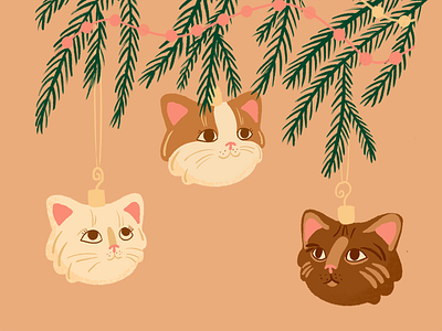 Christmas ornaments art cat christmas christmas card floral illustration petrol toy