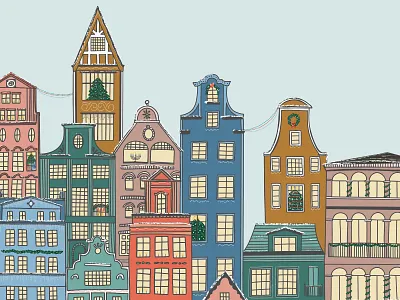 Christmas Town architecture christmas christmas card digital illustration hannukah holidays home illustration ipad drawing pattern procreate snow town xmas