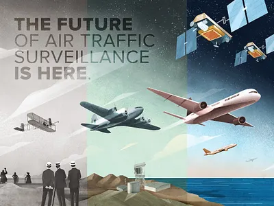 Tryptic 2 flight illustration jet kitty hawk plane radar satellite sky tryptic wright brothers