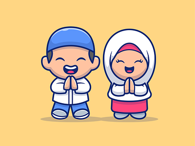 Happy fasting🤗💙🕌 arabic boy character cute fasting girl happy fasting icon ied mubarak illustration kids logo mosque muslim prayer quran