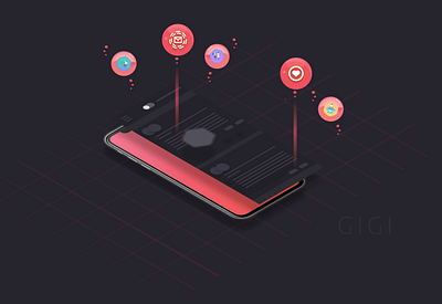 Isometric Phone app branding design features gradient grid grid design hero image hero section ios isometric isometric design isometric illustration landing page ui ux vector vector art website wireframe