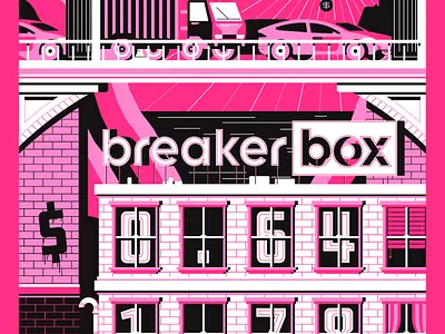 Breakerbox energy infrastructure poster 3 color brand brand design bridge building car city culture electricity energy illustration large format market pink poster screenprint vector vector illustration