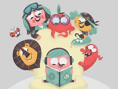 Reading Initiative Illustration "Zeit Punkt Lesen" adobeillustrator book cartoon character characterdesign children headphones illustration illustrator kids kids illustration lion literacy mummy photoshop pilot pirate reading snake vector