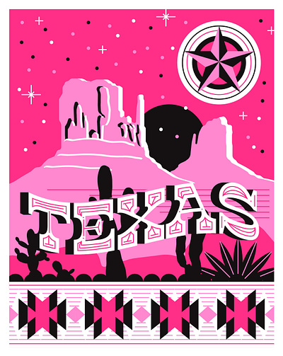 Breakerbox state posters boston brand cactus cleveland design guitar illustration lobster massachusetts mountain range ohio ohio state pink poster screenprint texas typography vector