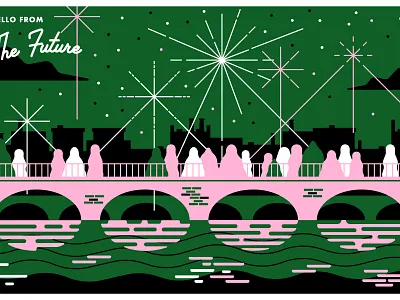 Postcards from the Future Series 1 bridge citizenship design dna farming fireworks food france future genome genomics health illustration midcentury midcentury modern passport postcards retro vectors