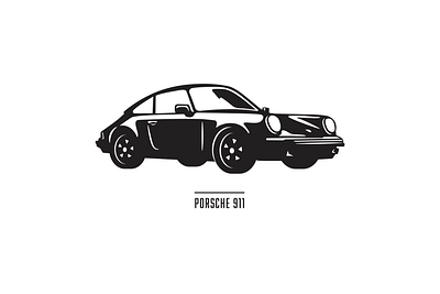 Porsche 911 black and white icon illustration negative space porsche vector