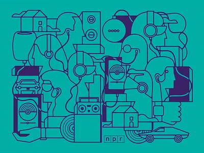 NPR - Greeting card "The Future of Listening" icons illustration music npr people peoples texture vector
