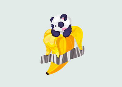 Sleeping panda in banana on the wall art banana character design concept cute draw illustration pandas procreate wall