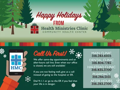 Happy Holidays Postcard healthcare healthcenters holidays icon design illustrator kansas logo design logodesign logomanipulation nonprofits presents