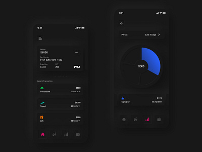 Soft_Ui_Dark_Mode Banking App 2020 bank app branding dark app dark mode dark theme dark ui dashboard dashboard ui design figma icons mobile app design mobile ui payment app trends ui ux