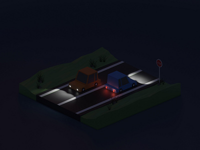 Low Poly Cars Night blender blender 3d blender3d blender3dart clean flat low poly lowpoly lowpolyart vector