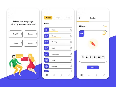 Language Learning App adobe photoshop app concept app design app designer app designer india app developer app development app development company illustration illustration art language learning language school ui words