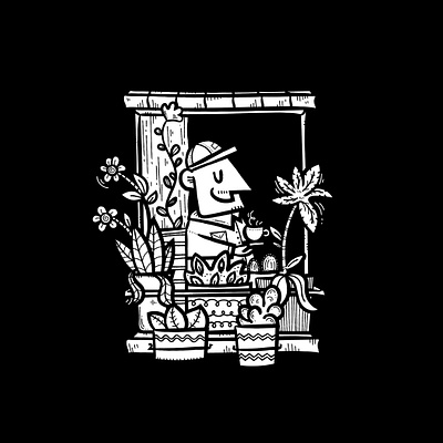 Doodle Windows Stories: Gardener balcony cartoon character character design comic doodle fun garden gardener illustration plant window