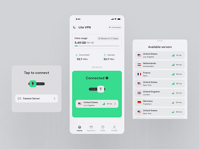 Lite VPN: Mobile App UI app ios app mobile mobile app ui ux ui vpn vpn connection vpn design