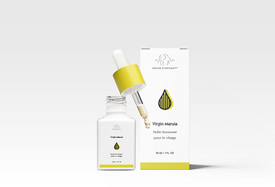 Drunk Elephant - Virgin Marula Facial Oil Package Design brand identity cosmetic packaging cosmetics drunk elephant package design packaging skincare vegan yellow