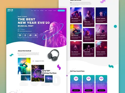NYE20 - A premium landing page template concert creative creative landing page elementor homepage landing page live concert live events music festival one page template responsive template wordpress