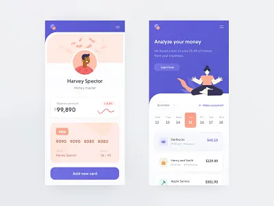 Fintech app variation app clean design icon illustration inspiration logo minimal mobile money payments popular profile profile page simple typography ui ux vector vlockn