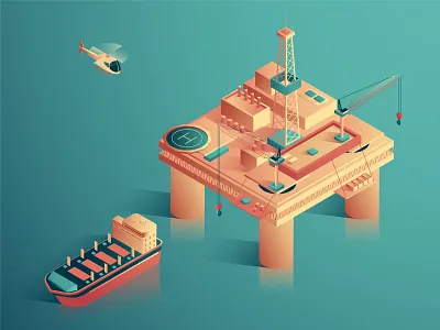 Oil industry 3d delivery design gas helicopter illustration industry isometric isometric design ocean oil oil platform petrol production sea ship tanker vector