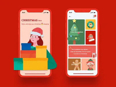 Christmas e-Commerce app design character character design character illustration characterdesign chirstmas e commerce e commerce app e commerce design figma illustration art illustrator mobile ui uidesign