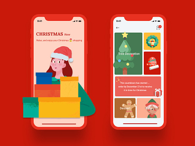 Christmas e-Commerce app design character character design character illustration characterdesign chirstmas e commerce e commerce app e commerce design figma illustration art illustrator mobile ui uidesign