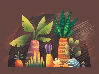 Exotic plants in colourful pots art colourful decorative design garden handdrawn illustration pastel plants pot succulent