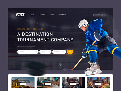 Ultimate Hockey Tournaments black concept dark ui fantasy grey hockey hockey logo landing logo modern sports yellow