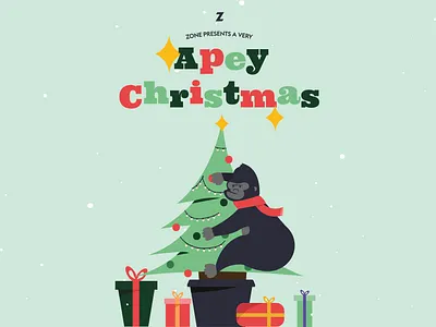 Zone Christmas Poster christmas design digital flat gorilla illustration minimal party poster presents vector
