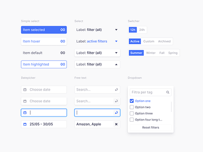 Input elements filters interactions sidebar states ui