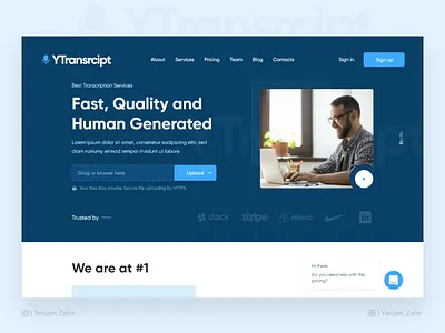Transcription Services Landing Page | Color Option agency banner blue blue and white business creative file upload landing page transcript transcription trend trendy ui deisgn ui design ux design