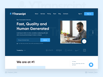 Transcription Services Landing Page | Color Option agency banner blue blue and white business creative file upload landing page transcript transcription trend trendy ui deisgn ui design ux design