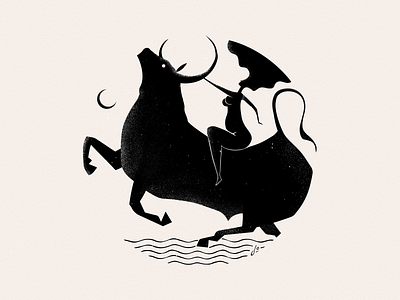 Greek Mythology - Europe & Zeus black ink blackandwhite character characterdesign cow design europe girl greek mythology illustration ink minimal minimalist mythology woman zeus