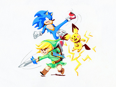 Smash Vol.2 illustration link orlando pichu posca sonic video game art videogame