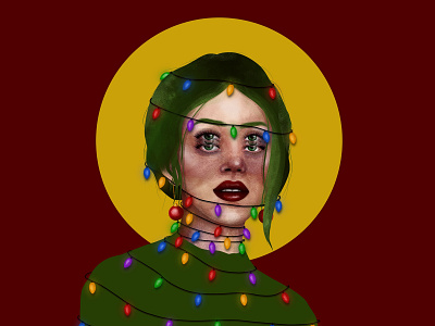 Holiday Spirit christmas lights drawing holiday illustration illustrations portrait woman