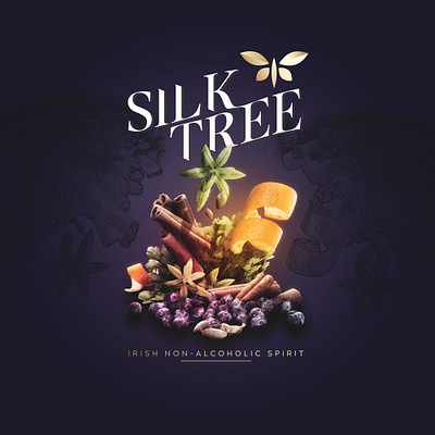 Silk Tree alcohol bottle butterfly gin irish keyvisual label logo nonalcoholic silk spirit tree