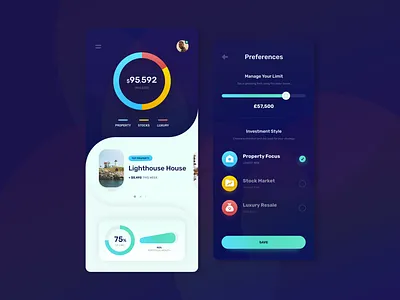 Investment Dashboard App app bank banking branding finance fintech investment ios iphone money savings ui ux