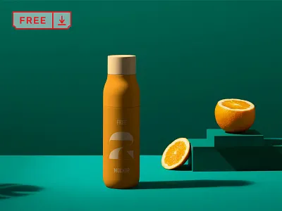 Juice Bottle PSD Mockup bottle branding design download font free identity juice logo mockups psd template